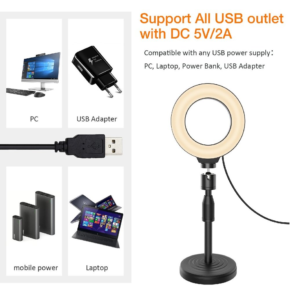JEEMAX 6" LED Ring Light Kit with Stand Dimmable 6000K For Makeup Phone Camera - Picture 6 of 6